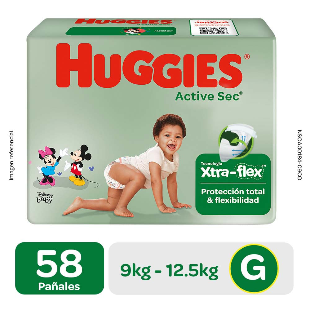 Pañales para Bebé HUGGIES Hiper Active Sec Talla G Paquete 58un