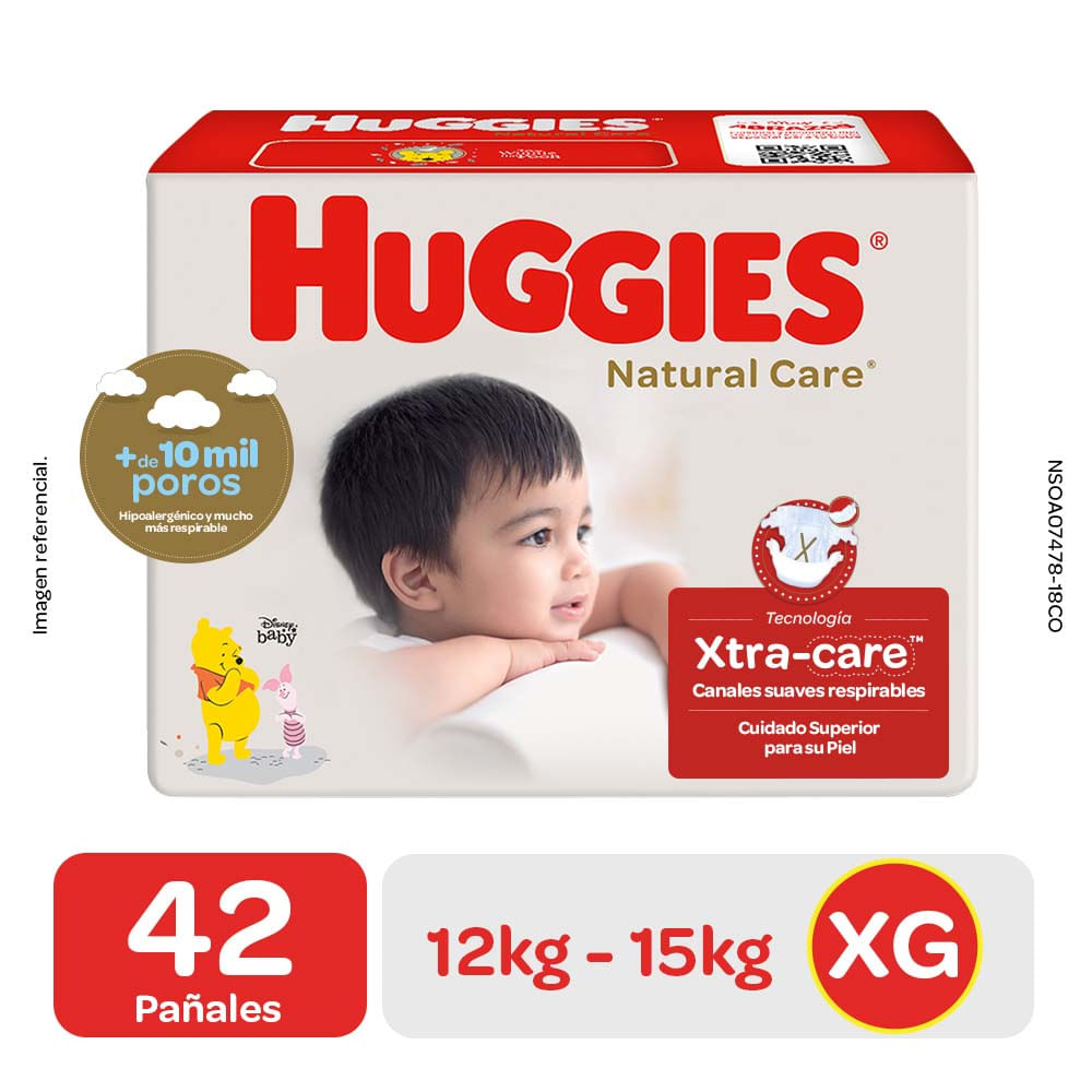 Pañales para Bebé HUGGIES Puro y Natural Talla XG Paquete 42un