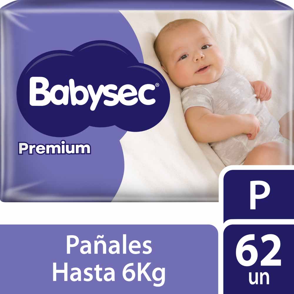 Pañales para Bebé BABYSEC Premium Talla P Paquete 62un