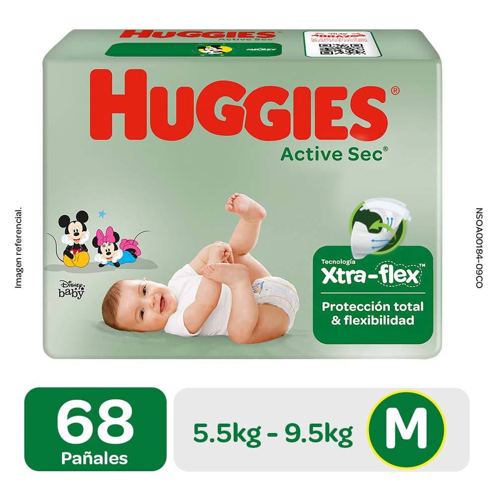 Pañales para Bebé HUGGIES Active Sec Talla M Paquete 68un