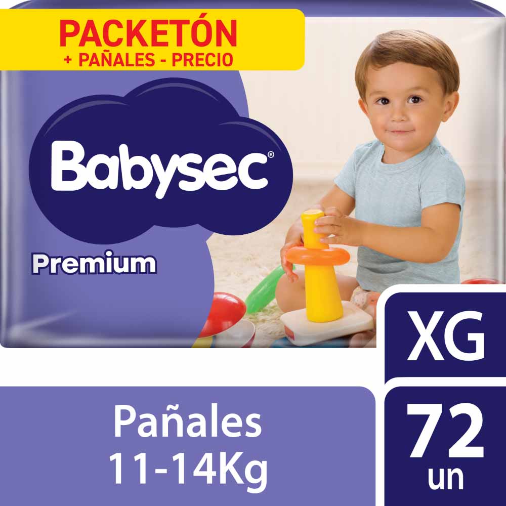 Pañales para Bebé BABYSEC Premium XG Paquete72un