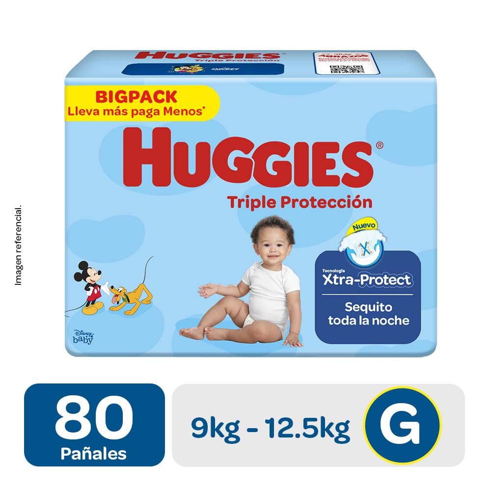 Pañales para Bebé HUGGIES Triple Protección Talla G Paquete 80un