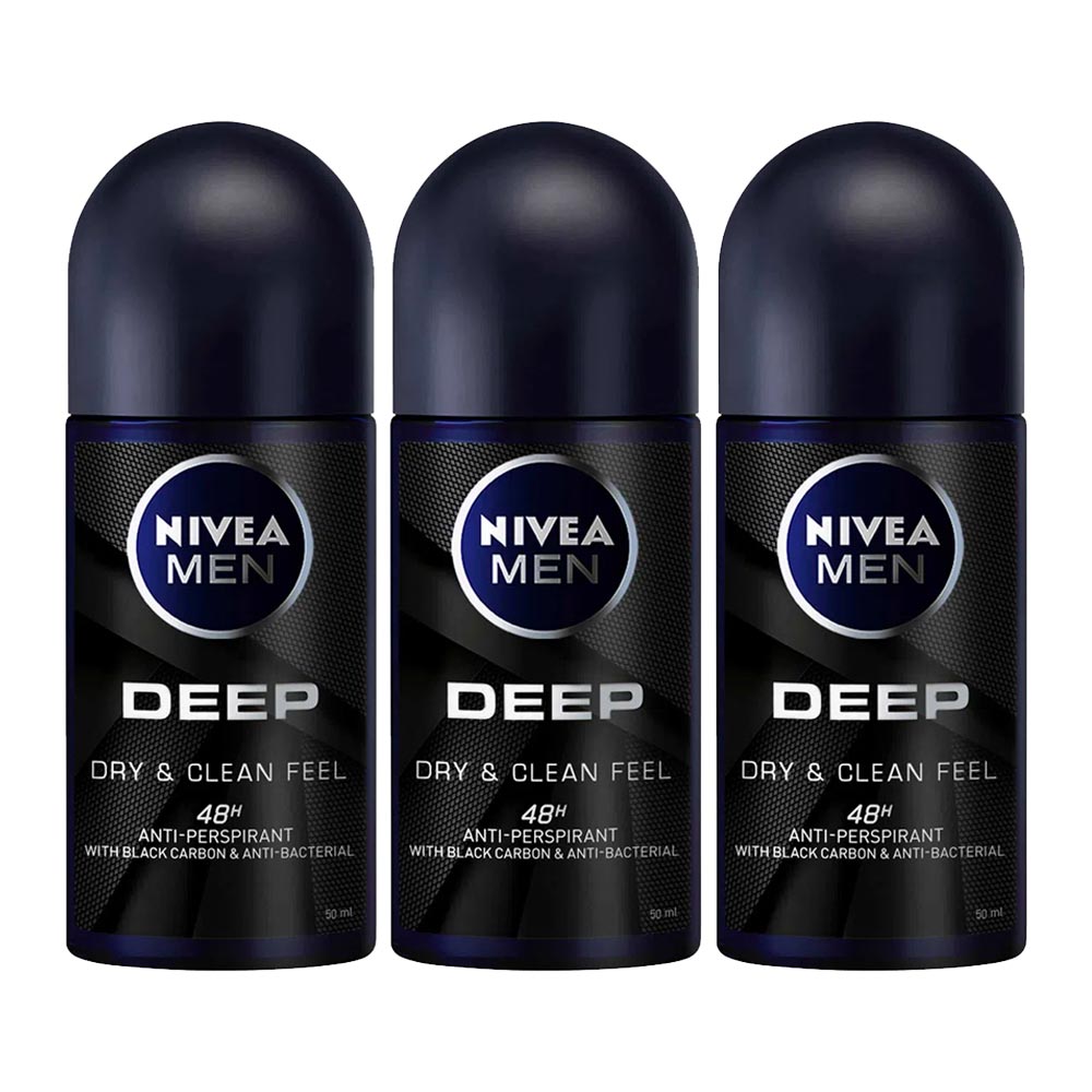 Pack Desodorante Roll On NIVEA Deep Dark Wood Male - Frasco 50ml x 3un