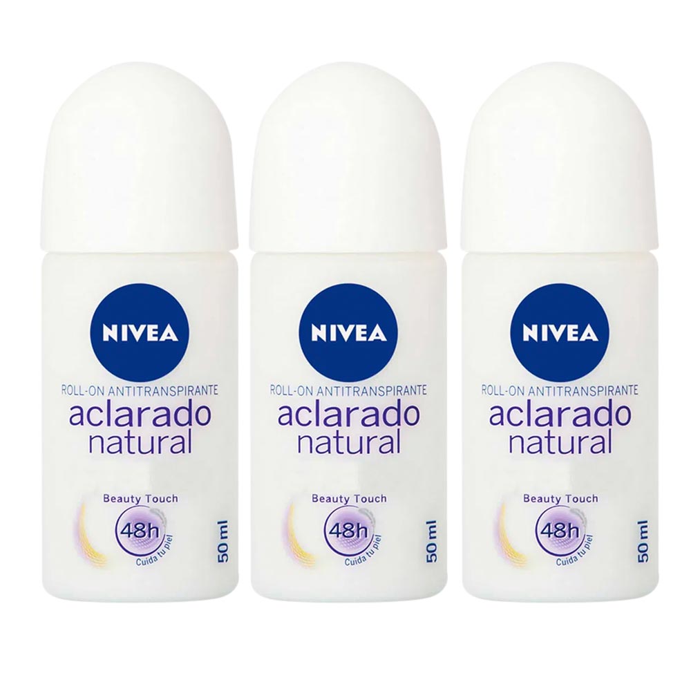 Pack Desodorante Roll On NIVEA Aclarado Natural Beauty Touch - Frasco 50ml x 3un