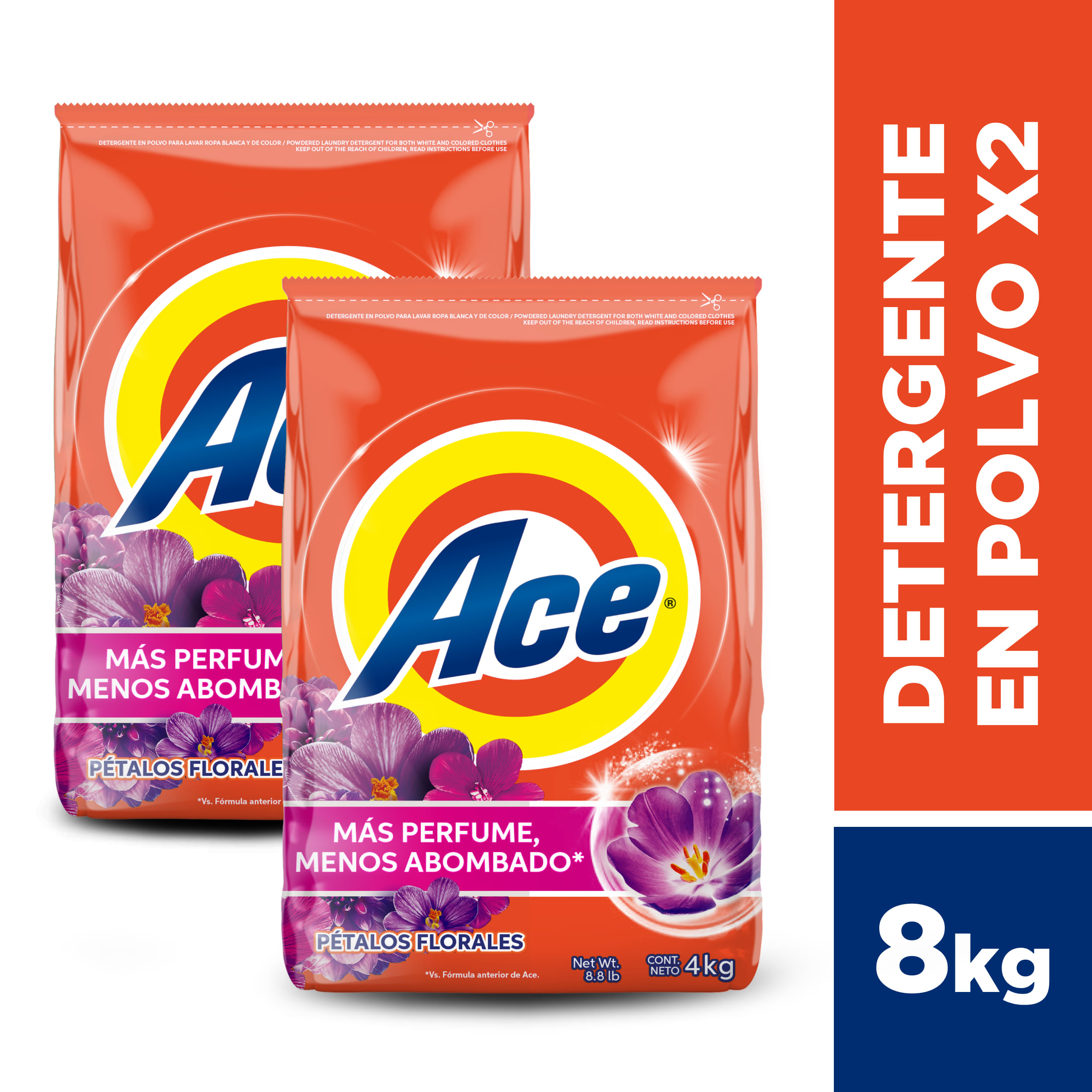 Pack Detergente en Polvo ACE Regular Bolsa 4Kg x 2un