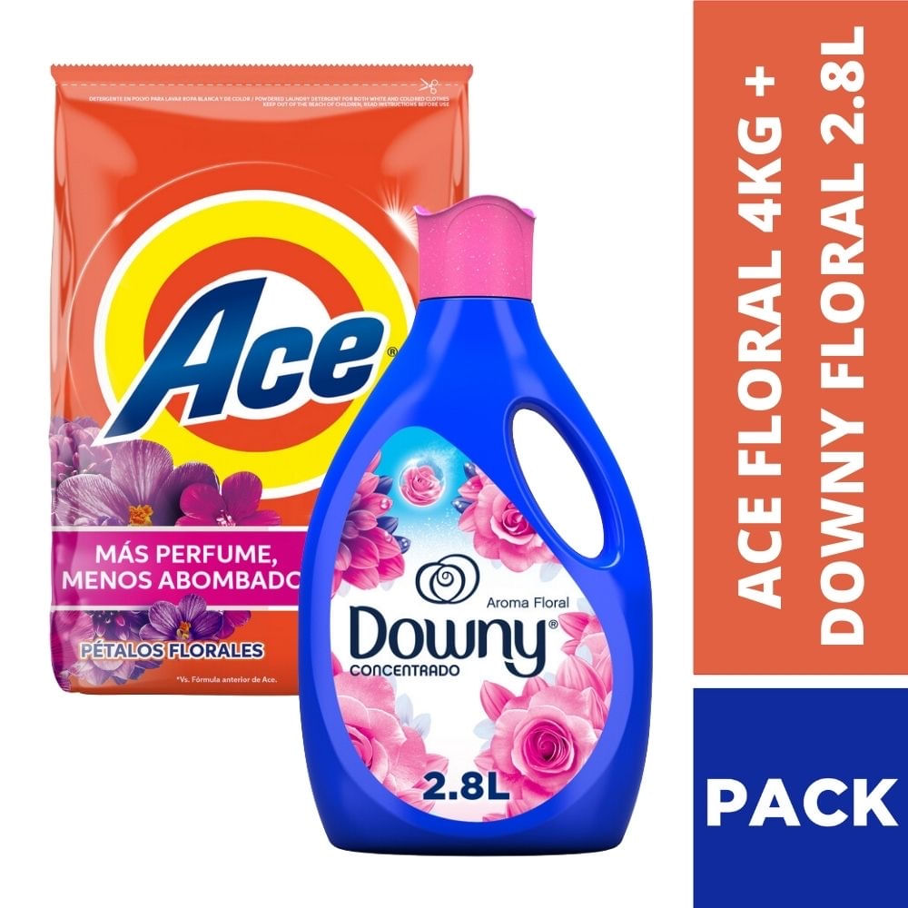 Pack Detergente en Polvo ACE Regular Bolsa 4Kg + Suavizante DOWNY Aroma Floral Botella 2.8L