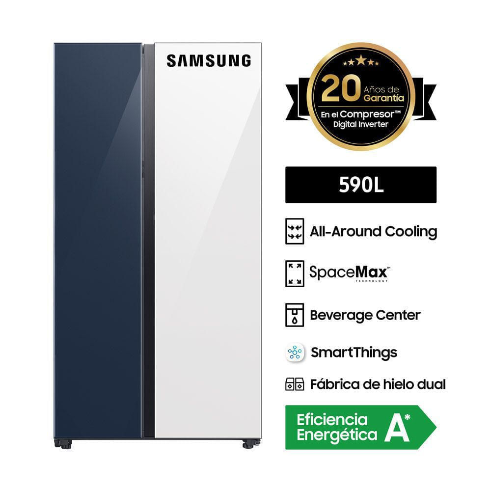 Refrigeradora Samsung Side by Side Bespoke RS60CB760A7NPE 590L Clean Navy/Clean White