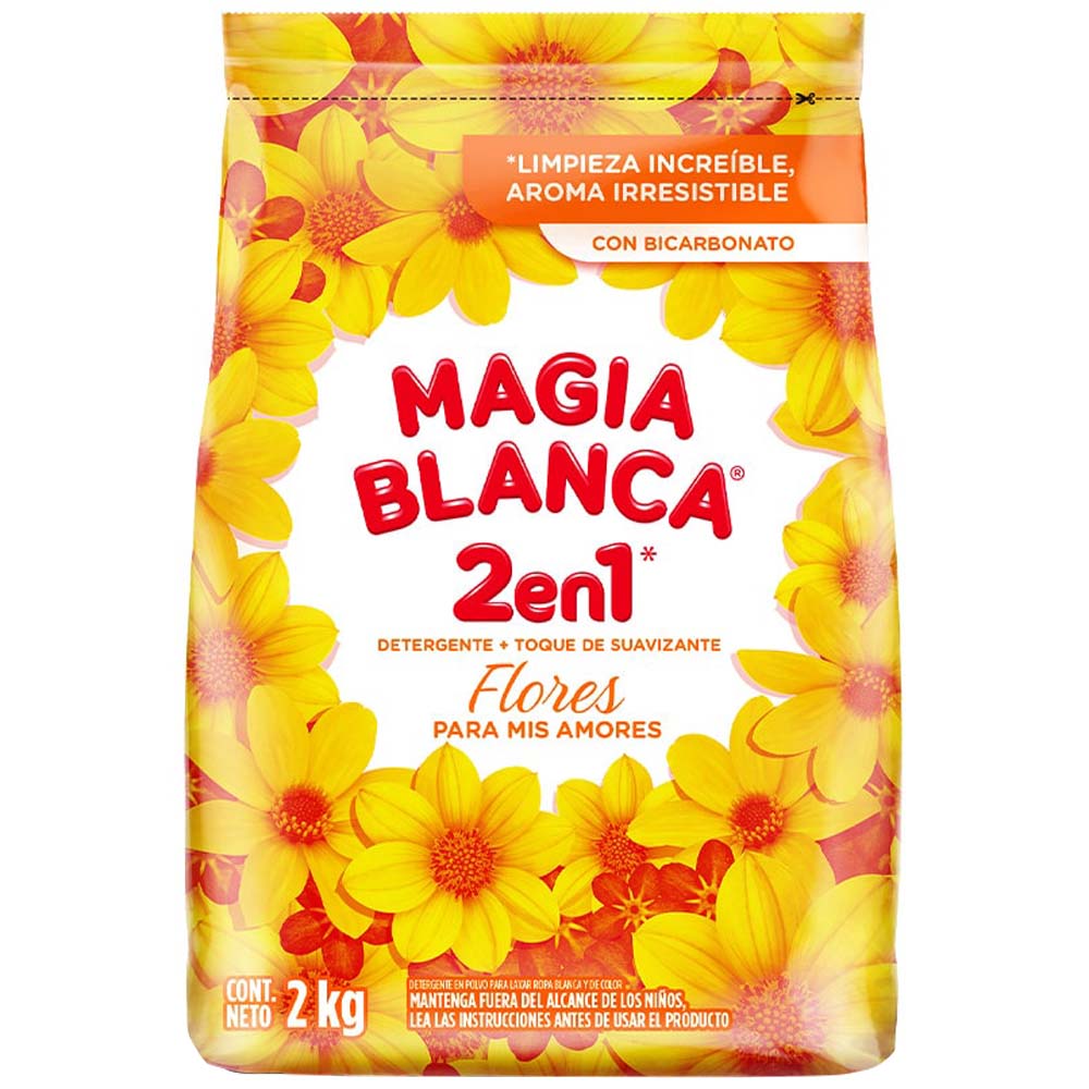 Detergente en Polvo MAGIA BLANCA 2 en 1 Flores para mis Amores Bolsa 2Kg