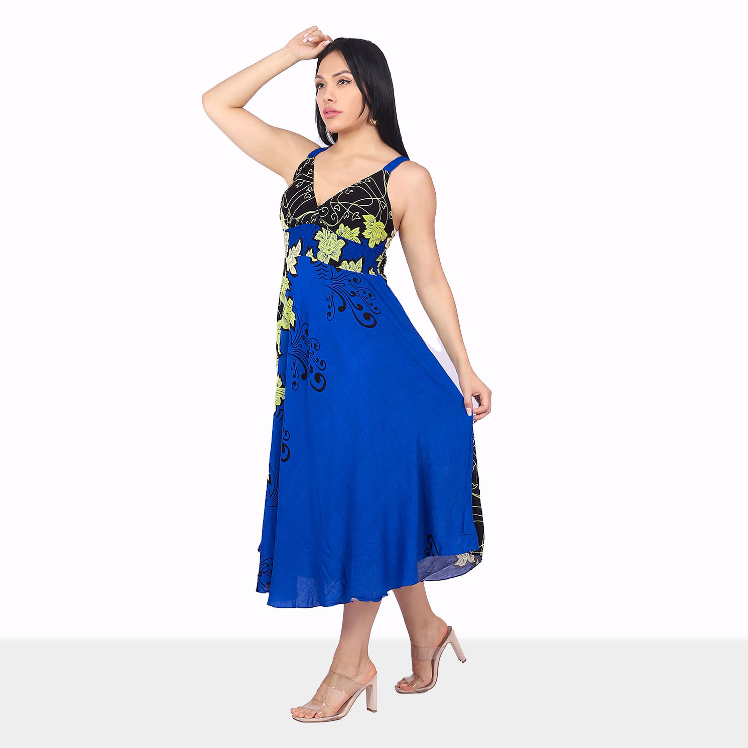 Vestido Largo de Lino para Fiesta Color Azulino