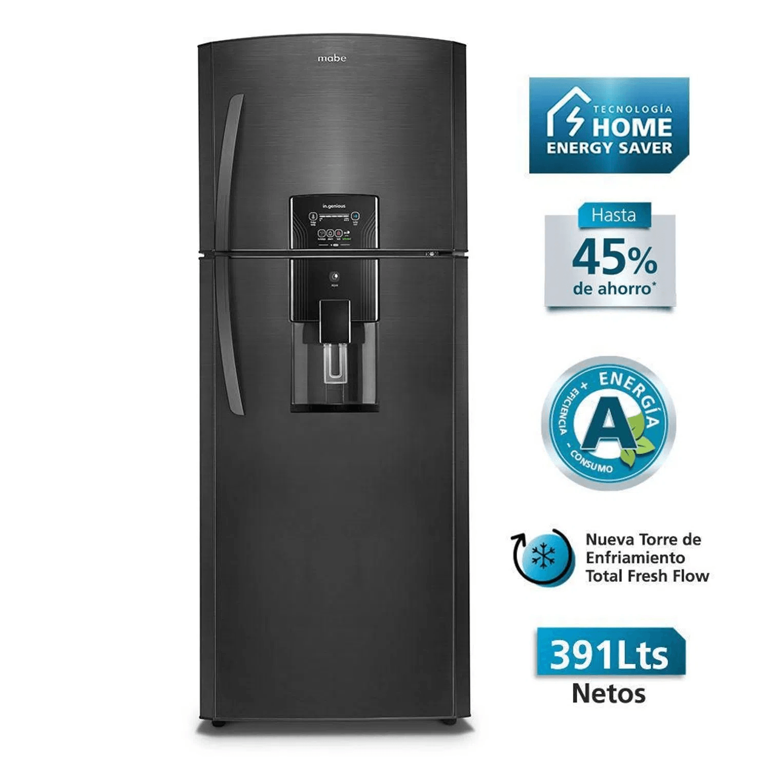 Refrigeradora Mabe Top Freezer RMP410FZPC 391L Black Steel