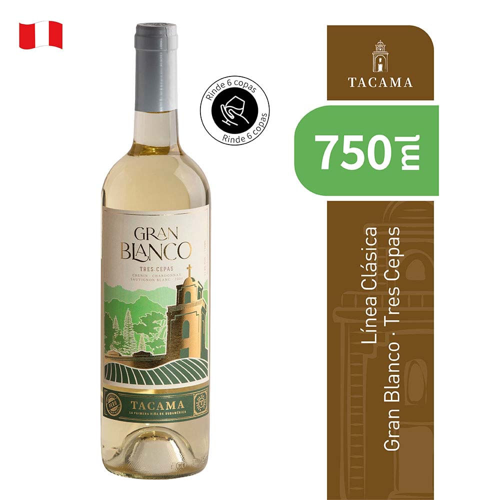 Vino Blanco TACAMA Chenin Sauvignon Blanc Chardonnay Botella 750ml
