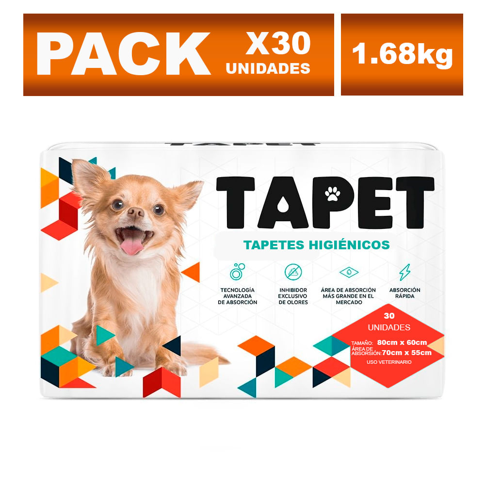 Tapete Higiénico para Perros Tapet Premium 80x60cm 30un