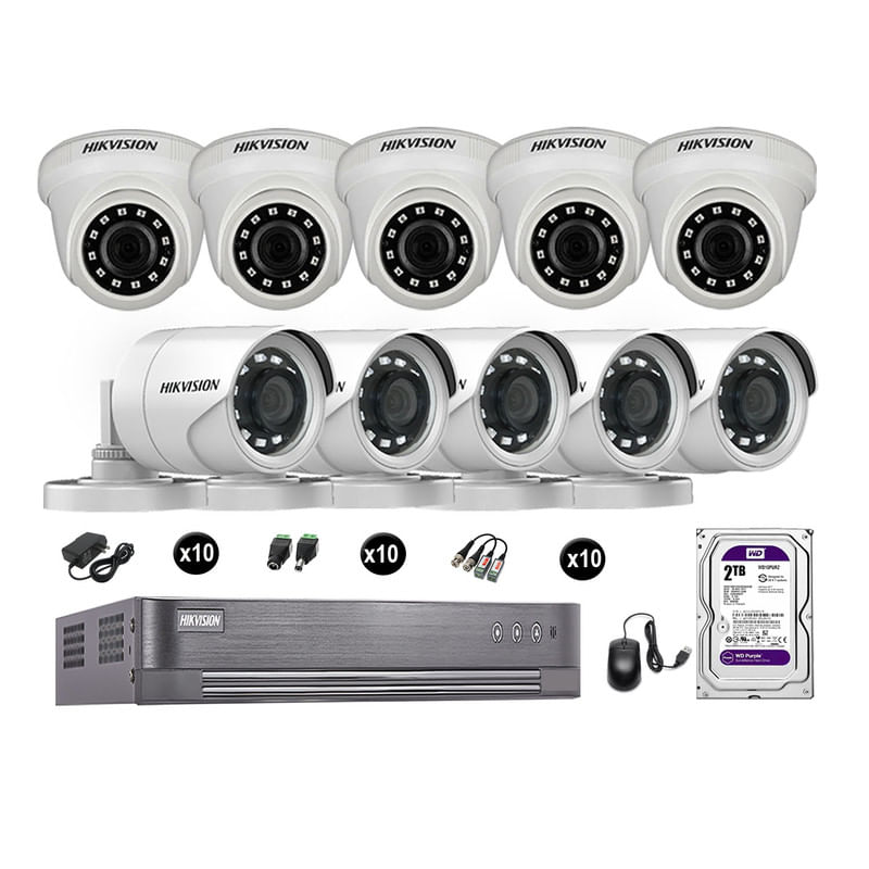 Cámaras Seguridad Hikvision Kit 10 Vigilancia Full Hd 1080P + Disco 2Tb Oferta