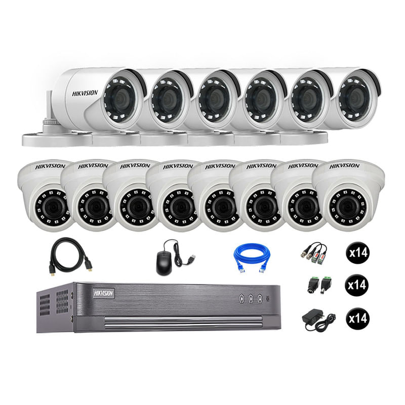 Cámaras Seguridad Hikvision Kit 14 Vigilancia Full Hd 1080P + Cable Hdmi Oferta