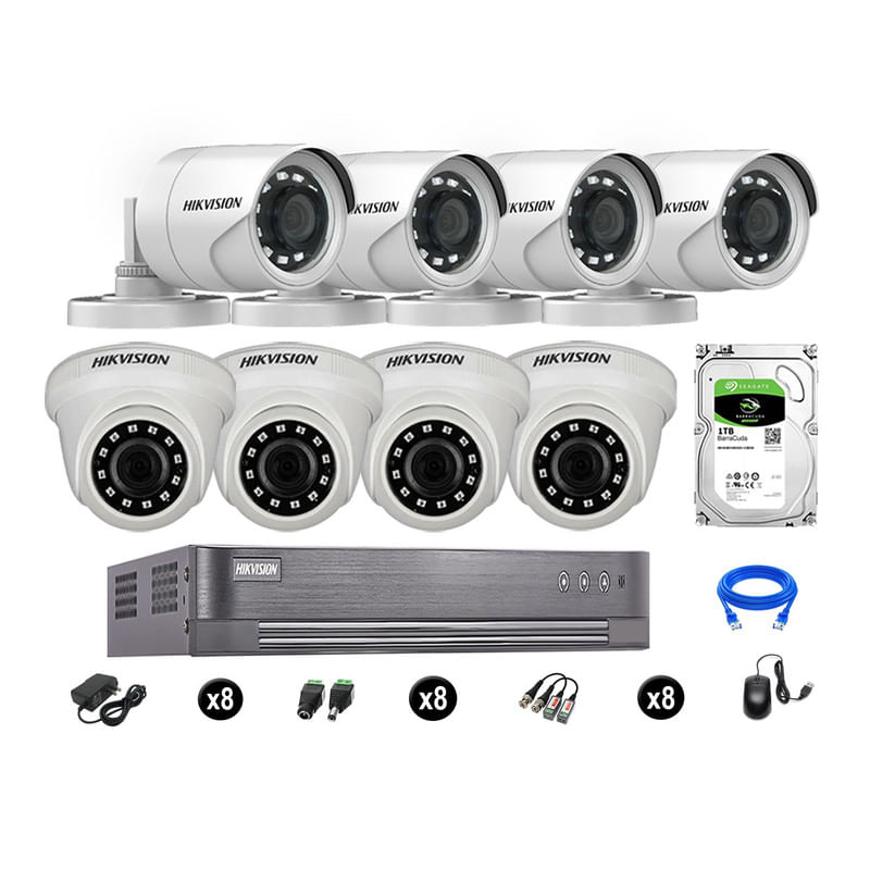 Cámaras Seguridad Hikvision Kit 8 Vigilancia Full Hd 1080P Disco 1Tb Oferta P2P