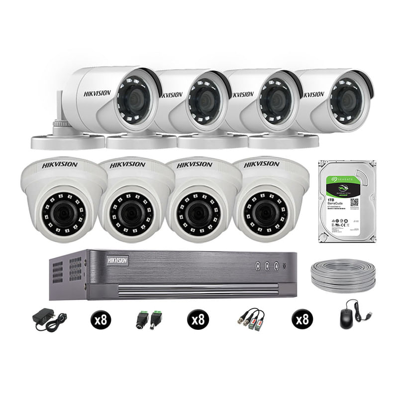 Cámaras Seguridad Hikvision Kit 8 Vigilancia Full Hd 1080P + Disco 1Tb Completo