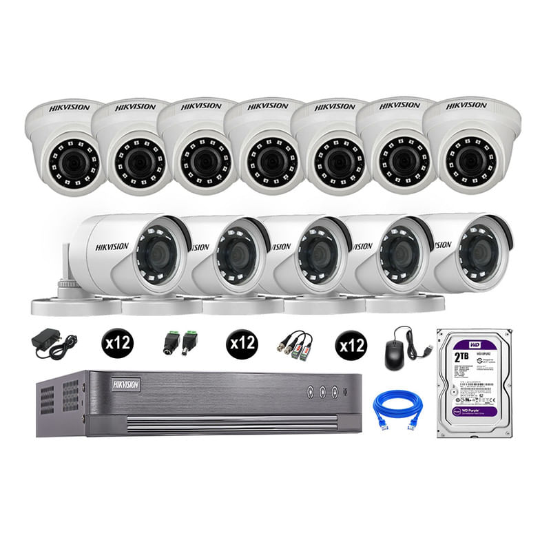 Cámaras Seguridad Hikvision Kit 12 Vigilancia Full Hd 1080P + Disco 2Tb Oferta