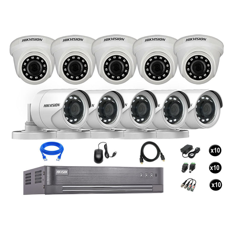 Cámaras Seguridad Hikvision Kit 10 Vigilancia Full Hd 1080P + Cable Hdmi Oferta