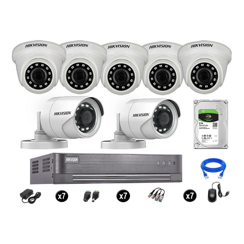 Cámaras Seguridad Hikvision Kit 7 Vigilancia Full Hd 1080P Disco 2Tb Oferta P2P