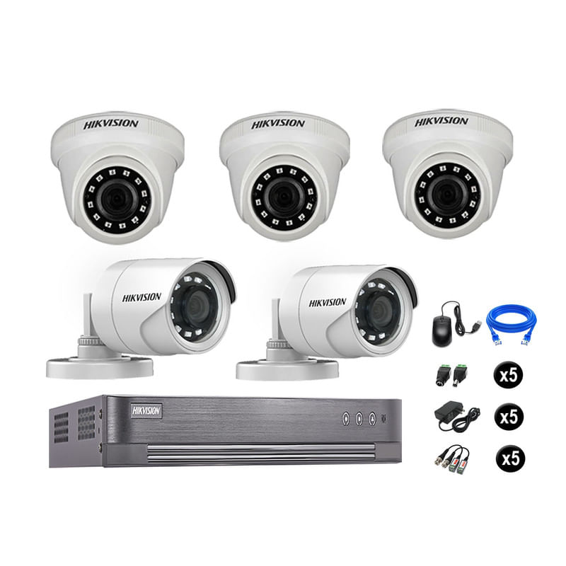 Cámaras Seguridad Hikvision Kit 5 Vigilancia Full Hd 1080P + Cable Hdmi Oferta