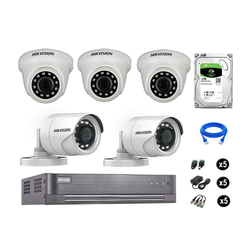 Cámaras Seguridad Hikvision Kit 5 Vigilancia Full Hd 1080P Disco 1Tb Oferta P2P