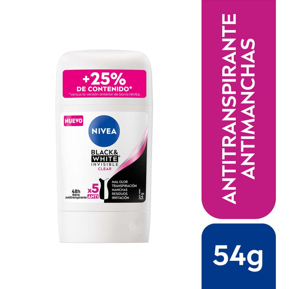 Desodorante para mujer Barra NIVEA Black & White Invisible Clear 54g