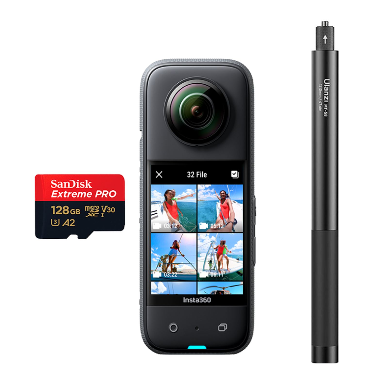Cámara Insta360 X3 + Selfie Stick Ulanzi 120 CM + Memoria 128GB Extreme Pro