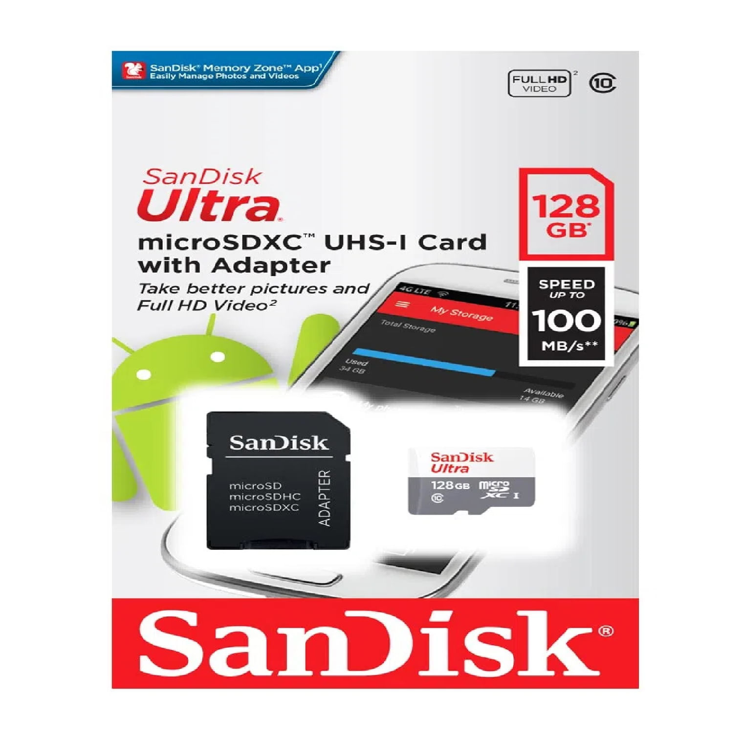 Memoria Flash Sandisk Ultra Micro sd Clase10 128Gb Incluye Adaptador