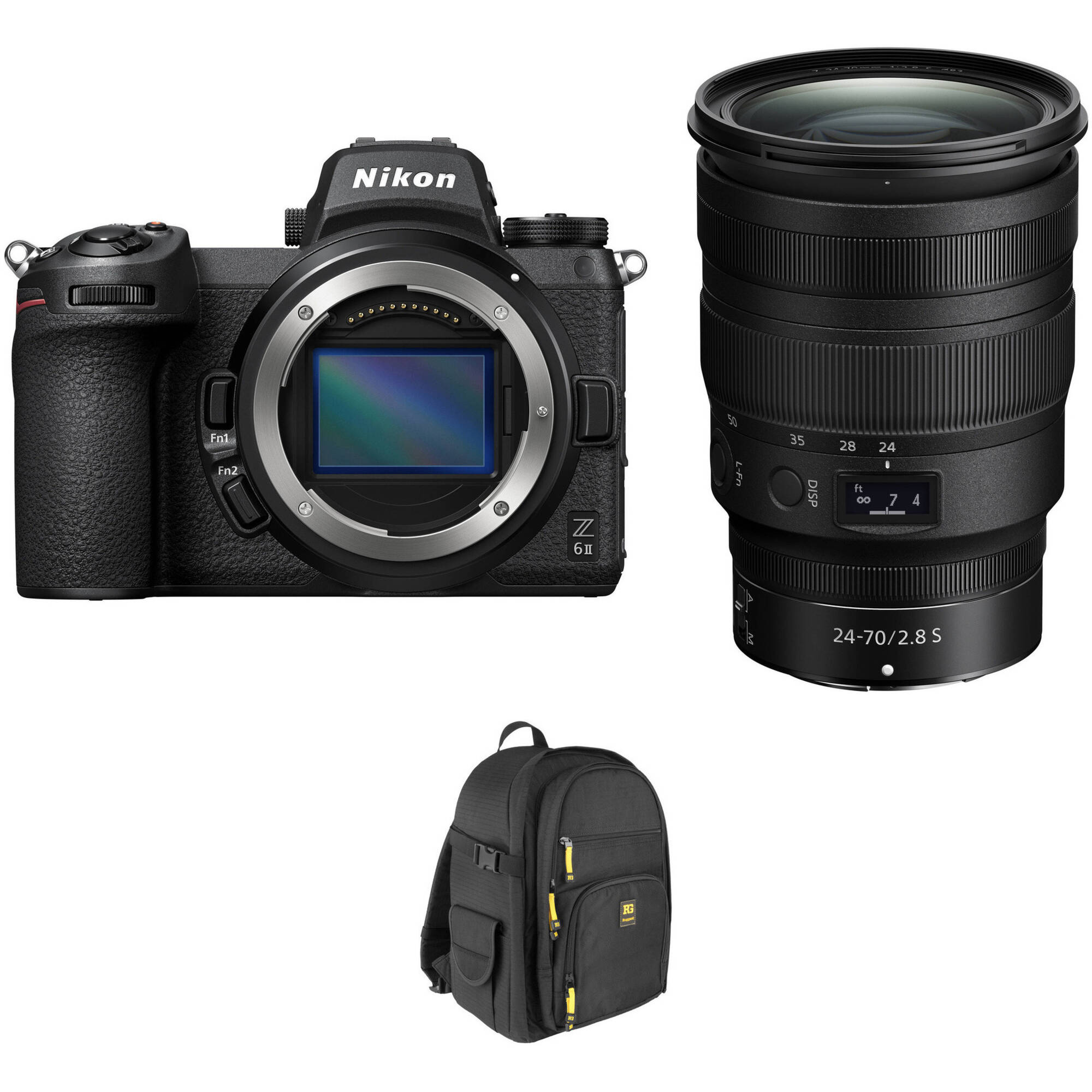 Cámara sin espejo Nikon Z6 II con lente de 24-70 mm f/2.8 y kit de bolsa
