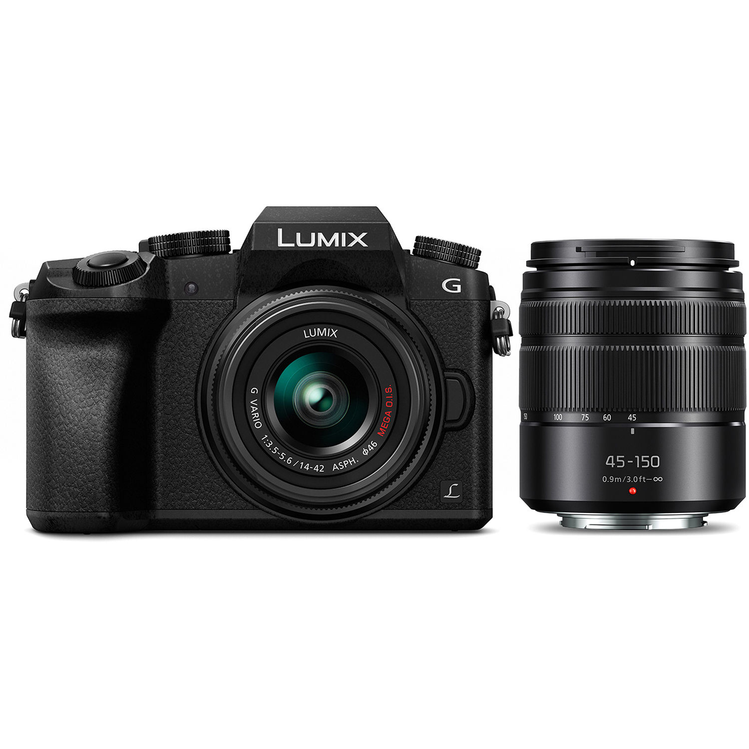 Cámara sin espejo Panasonic Lumix G7 con lentes de 14-42 mm y 45-150 mm (negro)