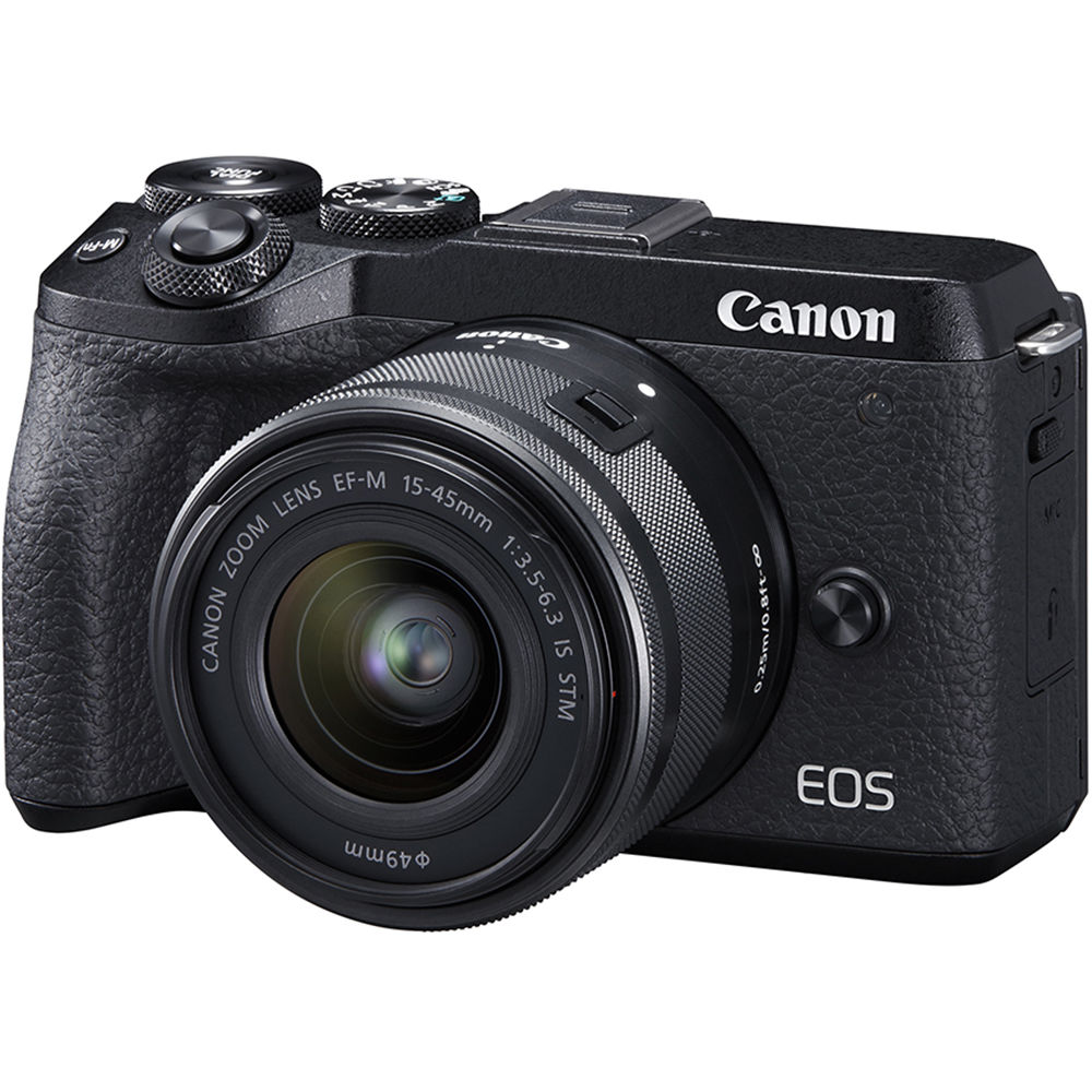 Cámara sin espejo Canon EOS M6 Mark II con lente de 15-45 mm y EVF (negro)