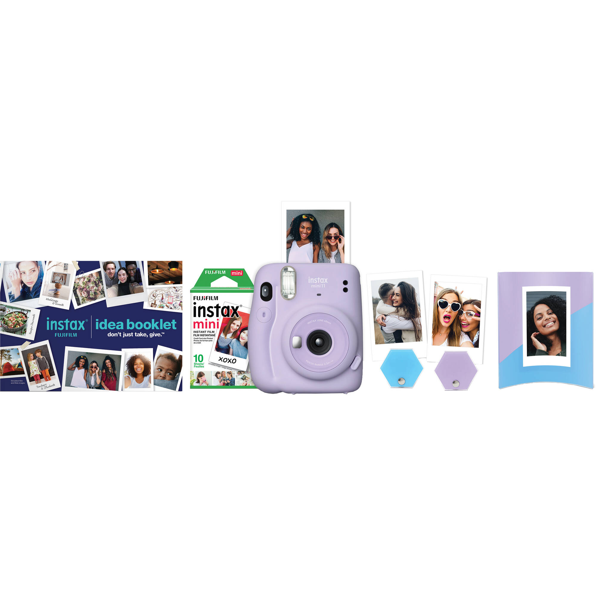 Paquete de cámara navideña de película instantánea FUJIFILM INSTAX MINI 11 (morado lila)