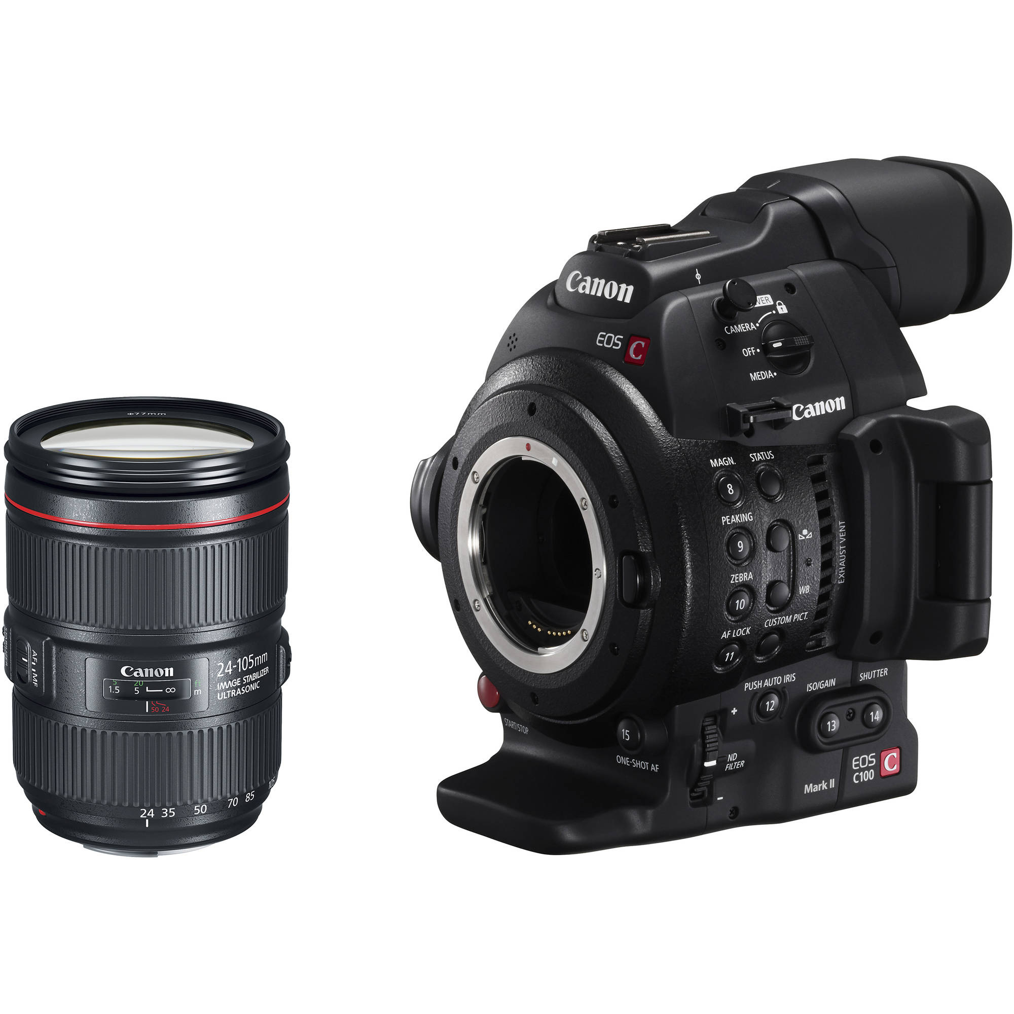 Canon EOS C100 Mark II con Dual Pixel CMOS AF y EF 24-105 mm f/4L IS II USM Kit de lentes de zoom