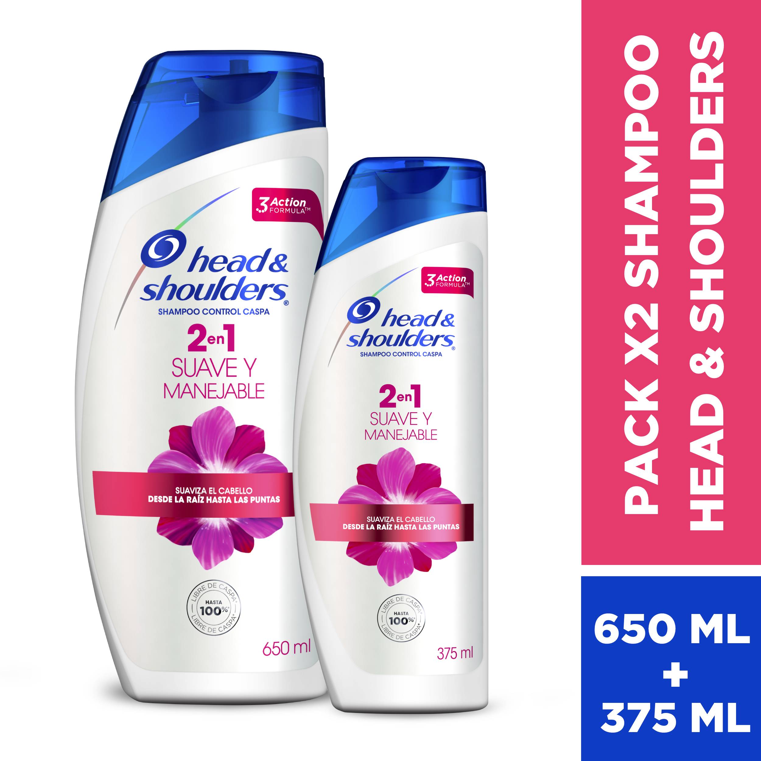 Pack Shampoo HEAD & SHOULDERS 2 en 1 Suave y Manejable Frasco 650ml + Shampoo HEAD & SHOULDERS 2 en 1 Suave y Manejable Frasco 375ml