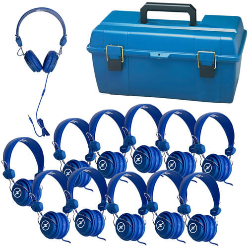 Hamiltonbuhl Lab Pack of Favoritz Student Headphones con micrófonos en línea (conjunto de 12, azul)