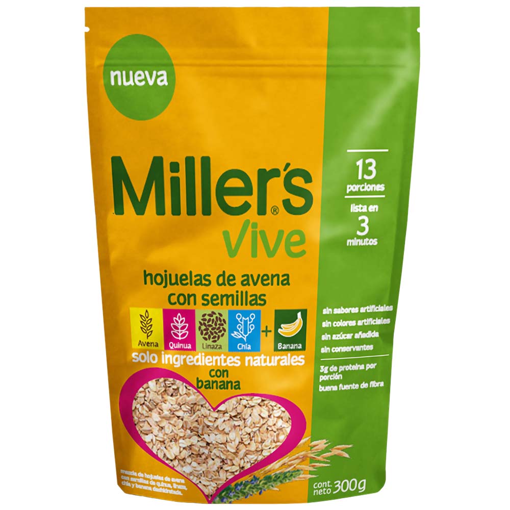 Hojuelas de Avena con Semilla MILLER'S Vive con Banano Doypack 300g