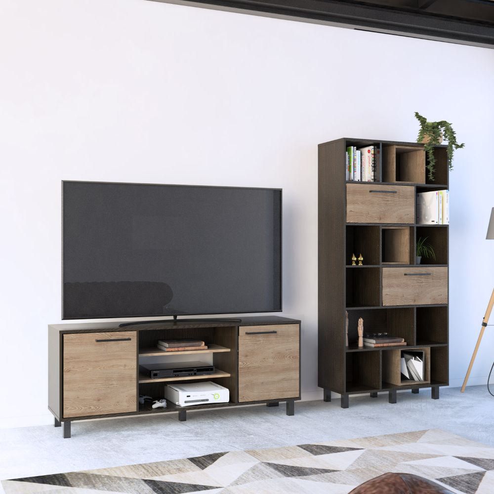 Mesa de TV 65" + Biblioteca Kaia - Wengue / Miel
