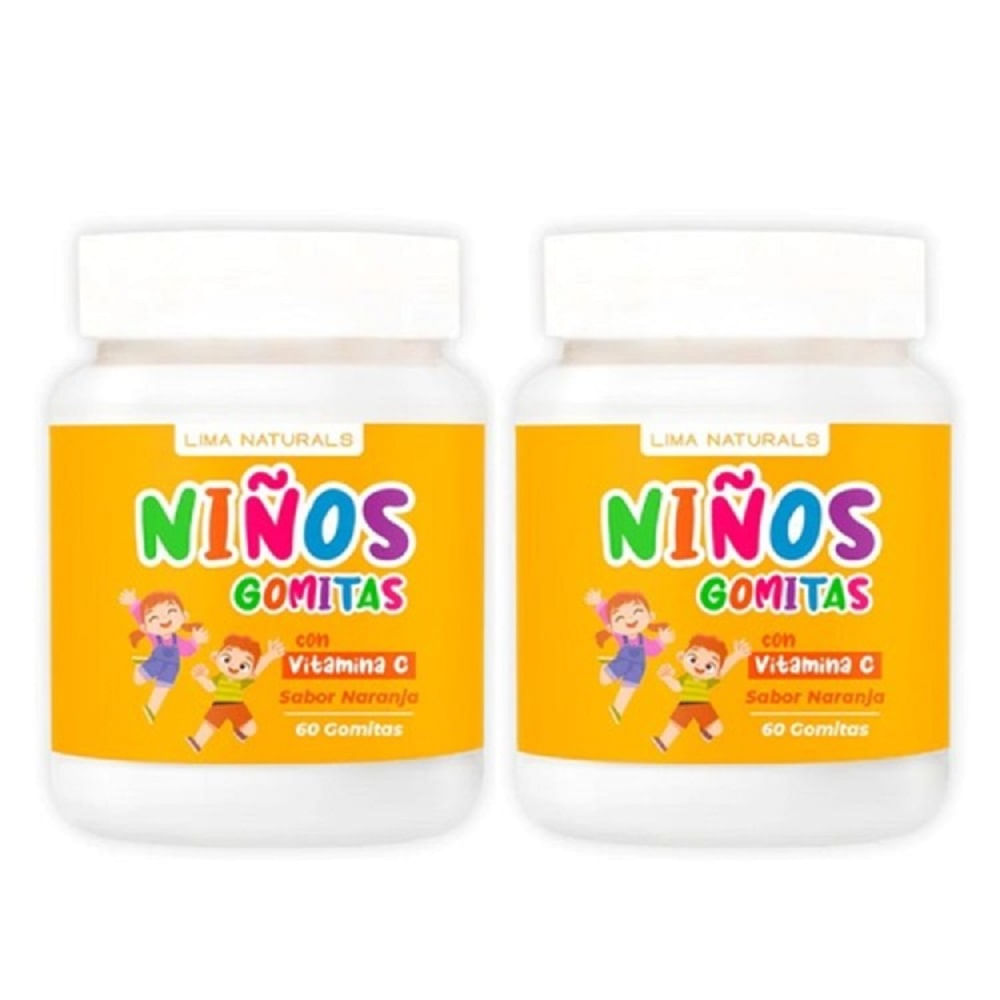 Gomitas para Niños con Vitamina C Sabor Naranja Lima Naturals 60 unidades Pack x 2