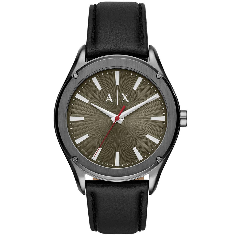 Reloj Armani Exchange Fitz AX2806 para Hombre Correa de Cuero Negro Acero Gunmetal Dial Verde