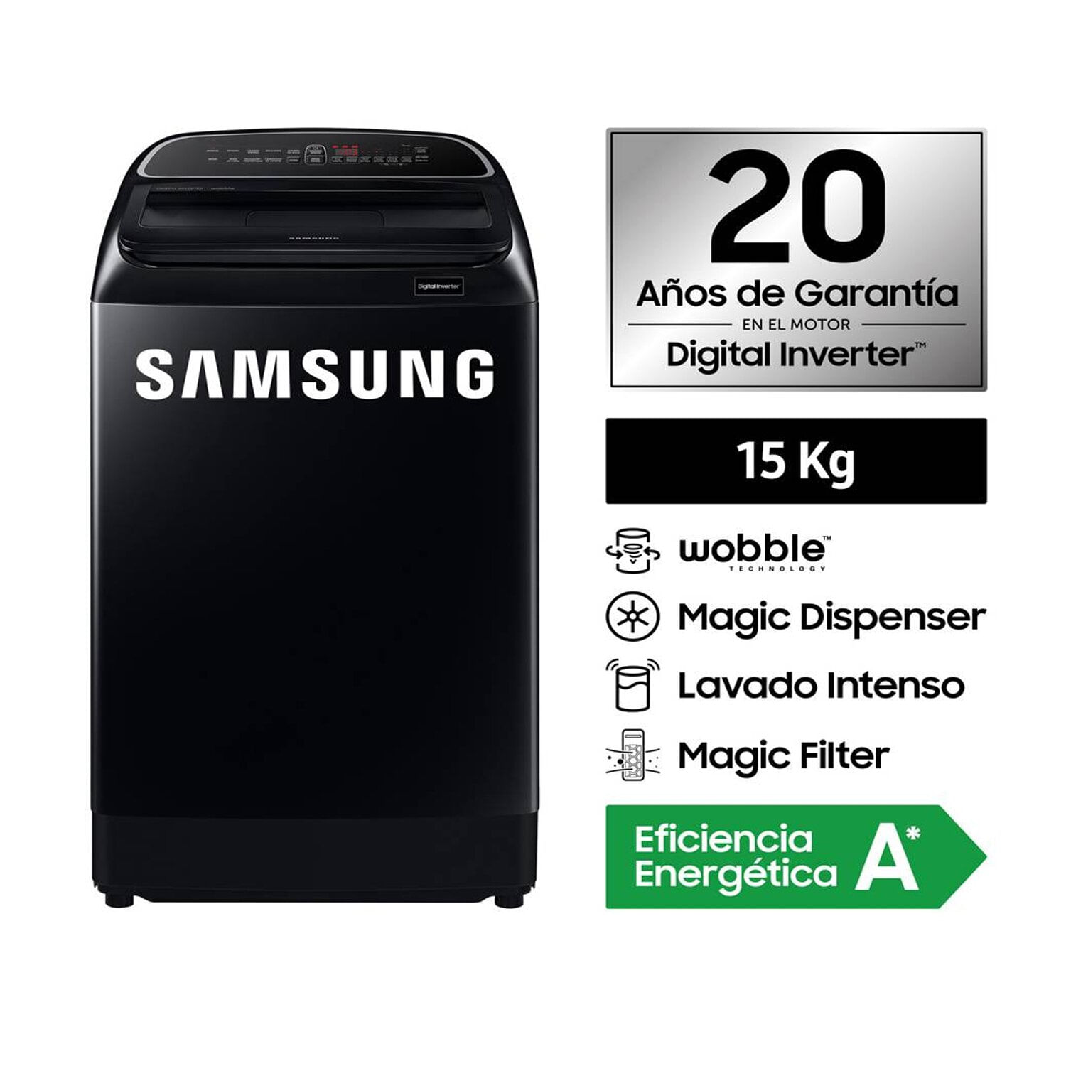 Lavadora Samsung Digital Inverter 15Kg WA15T5260BV Negro