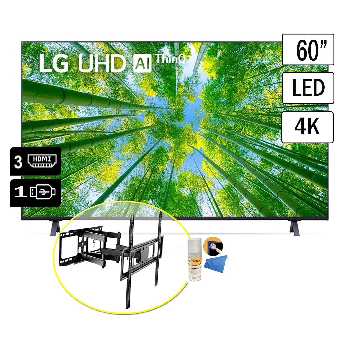 Televisor LED Smart TV 4K UHD 60" LG 60UQ8050PSB +Rack +Limpiador