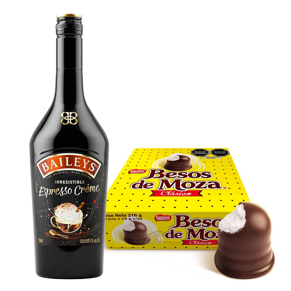 Pack BAILEYS Espresso Creme Botella 750ml + Chocolate NESTLÉ Besos de Moza Clásico Caja 9un x 24g