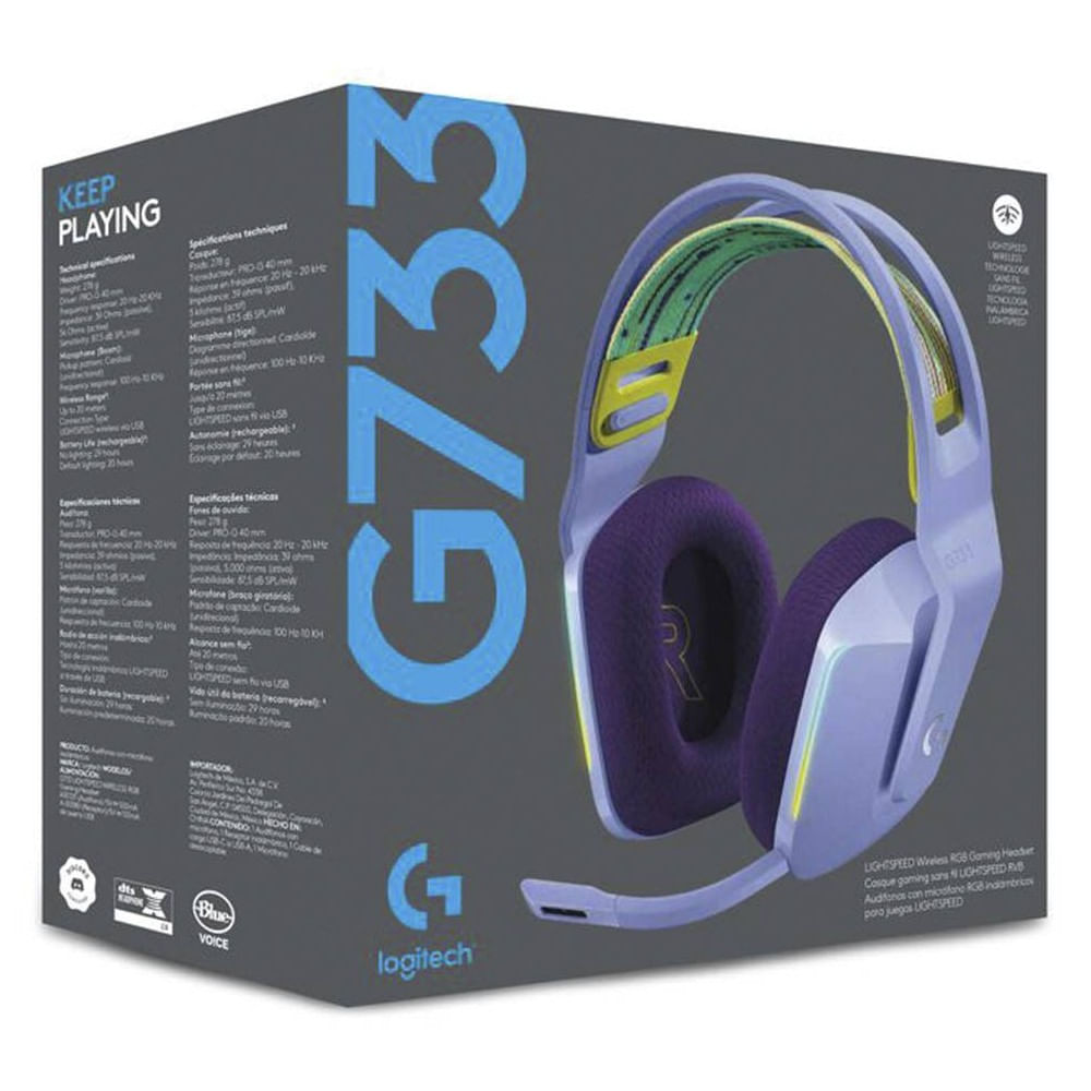 Audifonos Gamer Logitech G733 RGB 7.1 Blue Voice Violeta