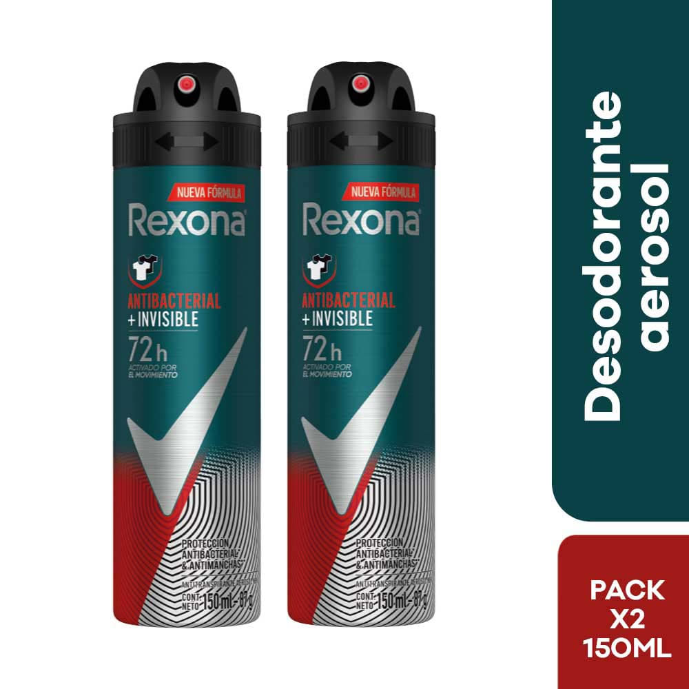 Desodorante para hombre en Aerosol para Hombre REXONA Motion Sense Invisible Frasco 150ml Paquete 2un