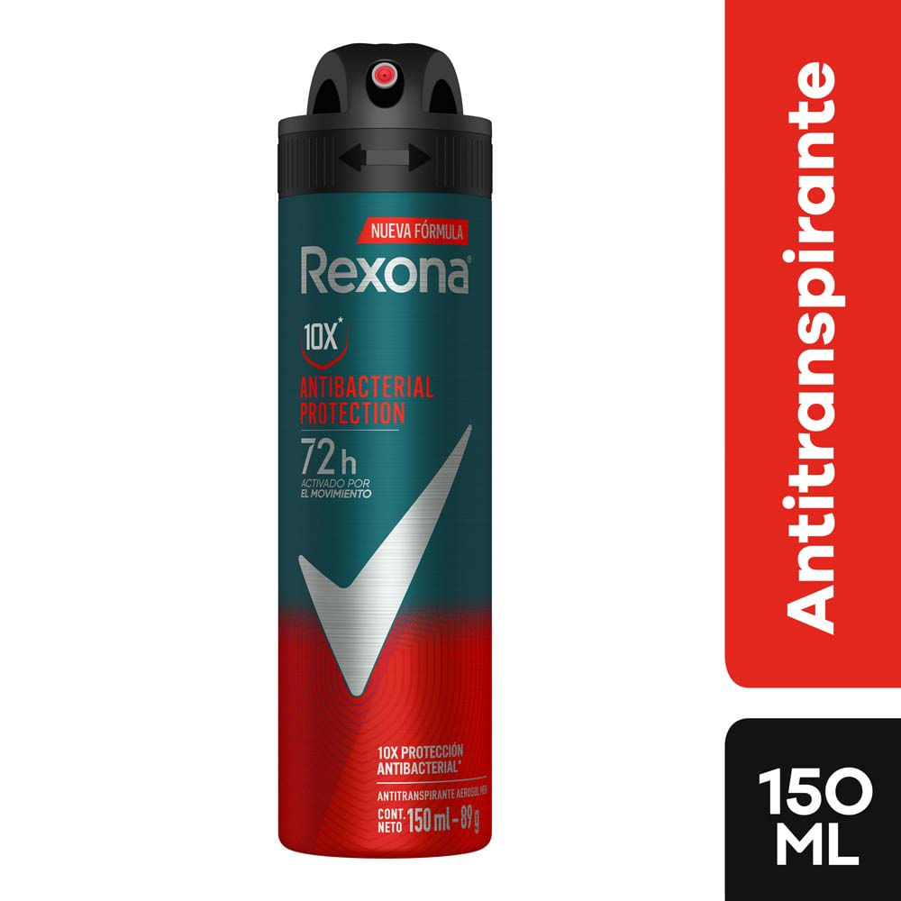 Desodorante en Aerosol para Hombre REXONA Antibacterial Protection 10x Frasco 150ml