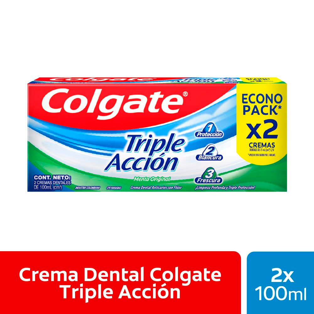 Pasta Dental COLGATE Triple Acción Tubo 100ml Paquete 2un