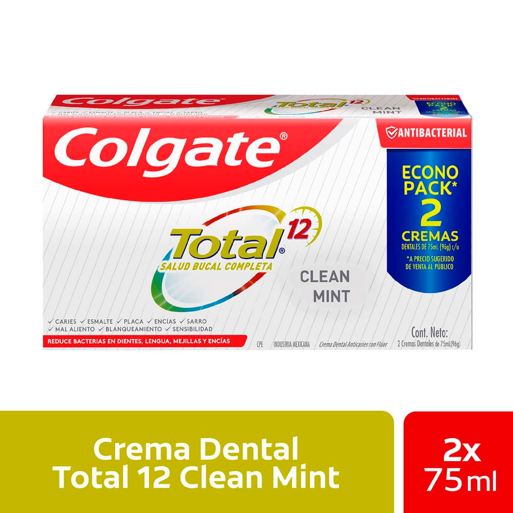 Pasta Dental COLGATE Total 12 Clean Mint Tubo 75ml Paquete 2un
