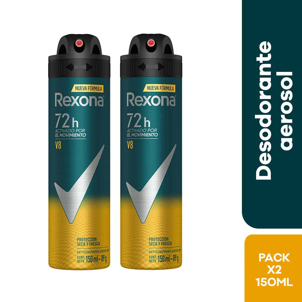 Desodorante para hombre en Aerosol para Hombre REXONA V8 Frasco 150ml Paquete 2un