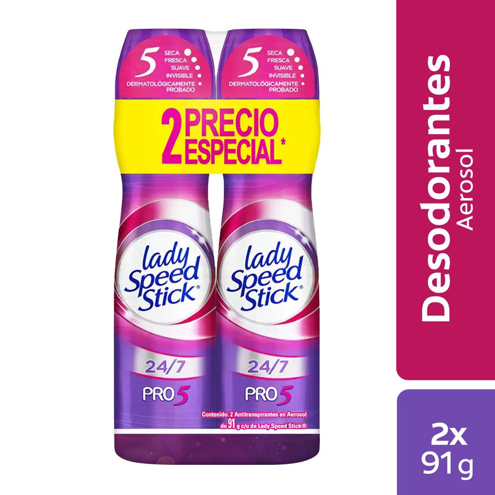 Desodorante en Aerosol para Mujer LADY SPEED STICK Pro 5 Frasco 150ml Paquete 2 un