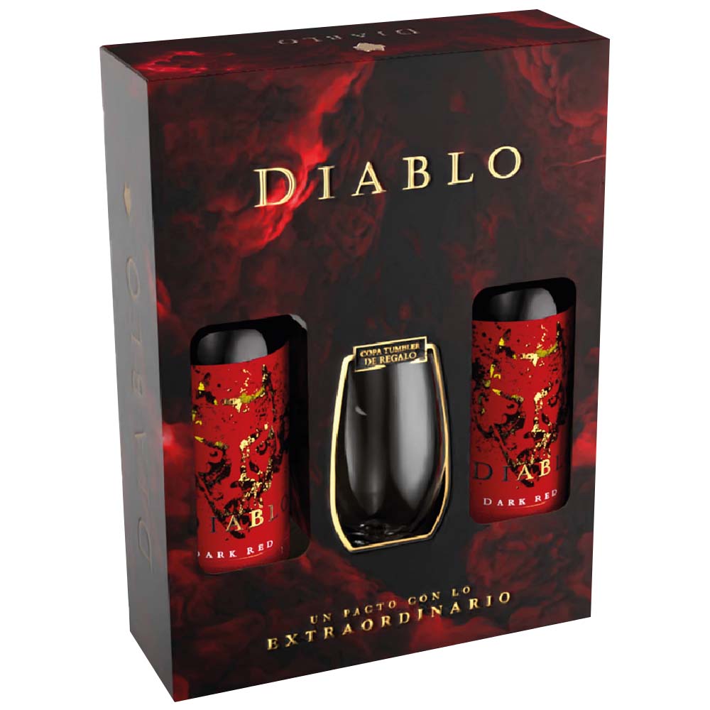 Pack Vino Tinto CONCHA Y TORO Diablo Dark Red Botella 750ml Paquete 2un + Copa